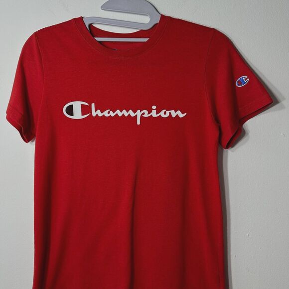 Champion T-Shirt Boys Size M Red Graphic Script Logo Cotton Blend Short Sleeve - Picture 2 of 8